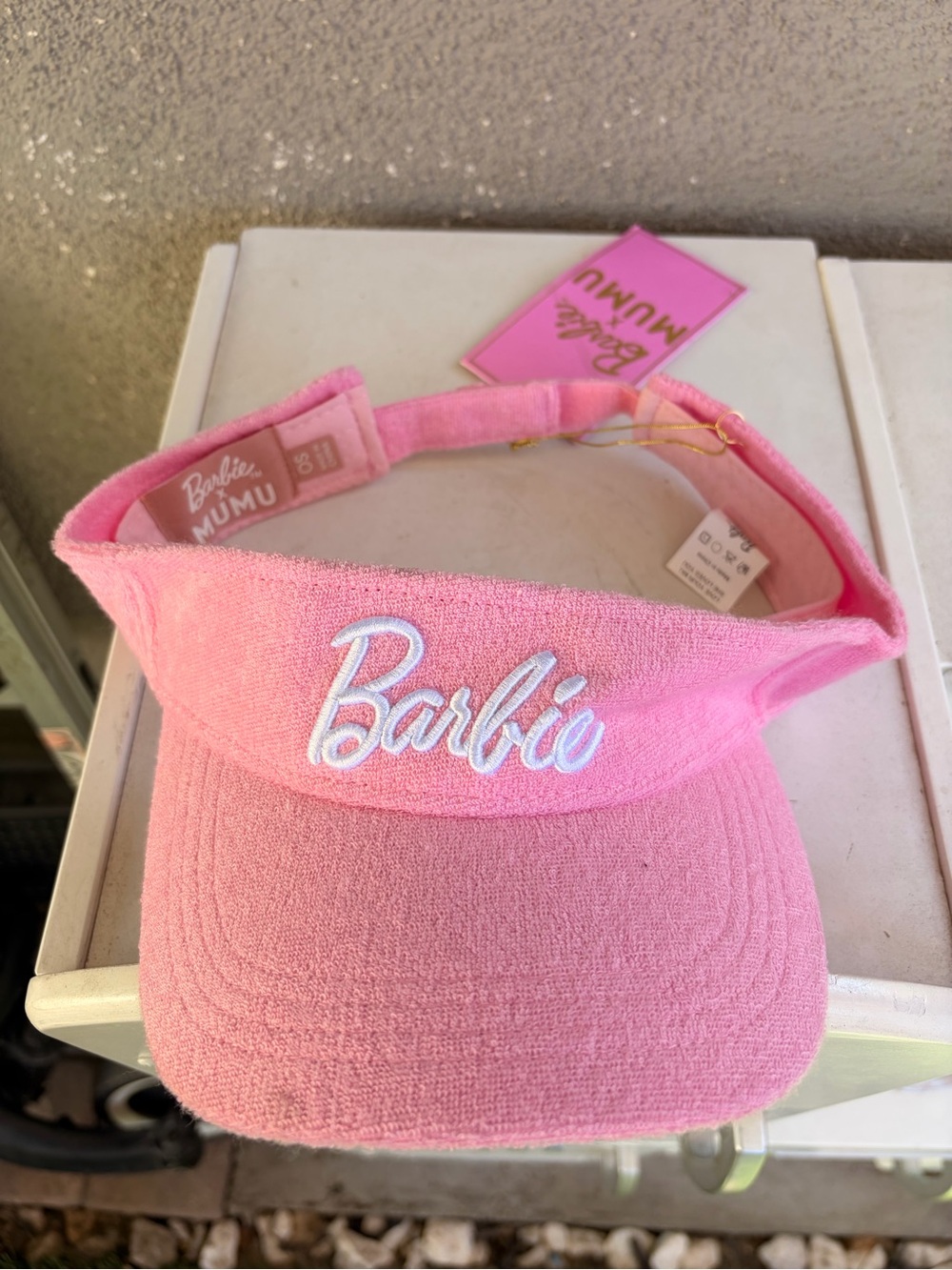 Show Me Your MuMu Barbie Pink Terrycloth Visor with White Embroidery